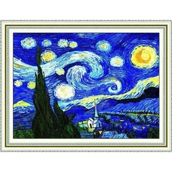 Kit de broderie cu cruci, având motiv Noaptea Înstelată de Van Gogh, pânză din bumbac, stil modern minimalist, pentru living sau birou.