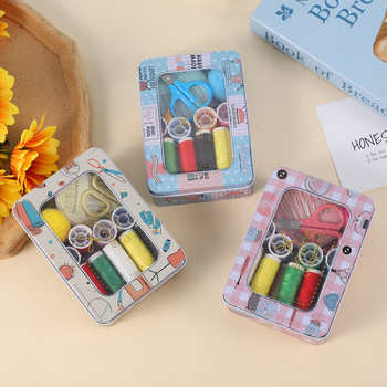 Cutie de cusut dreptunghiulară din metal transparentă - set de 120 de piese, stil simplu, Ruituo, personalizabil