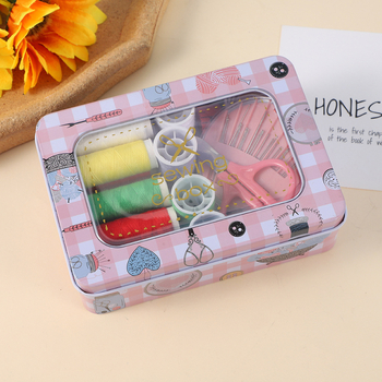 Cutie de cusut dreptunghiulară din metal transparentă - set de 120 de piese, stil simplu, Ruituo, personalizabil