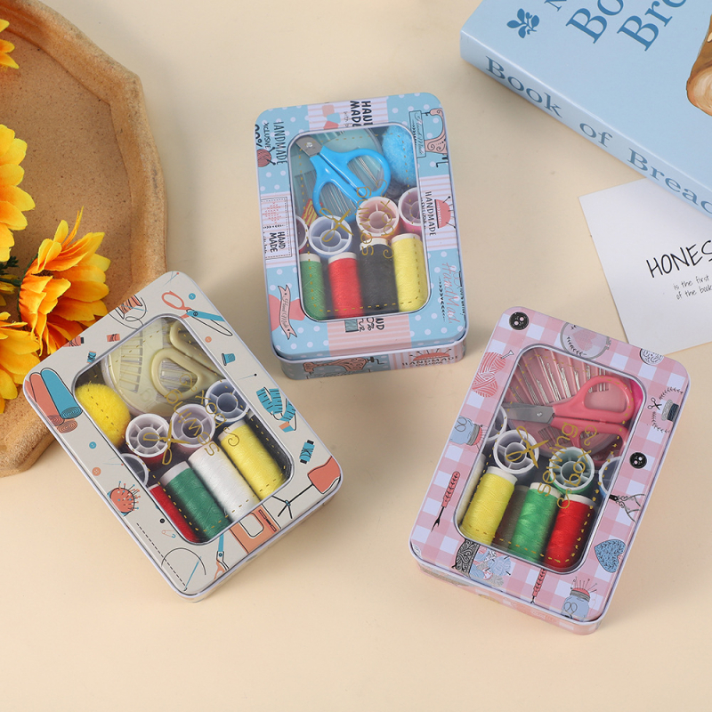 Cutie de cusut dreptunghiulară din metal transparentă - set de 120 de piese, stil simplu, Ruituo, personalizabil