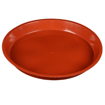 Кръгла пластмасова подложка за саксия с плосък ръб — инжекционно формована, издръжлива, водоспестяваща; за настолна и подова употреба; подходяща за саксии и сукуленти.