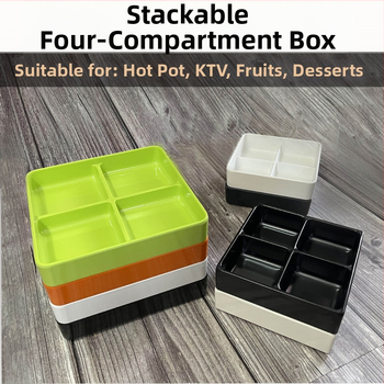 Melamínový štvorpriestorový tanier na občerstvenie, štvorcový tvar, moderný minimalistický dizajn; vhodné pre hotely, jedlá, kávu a čaj.