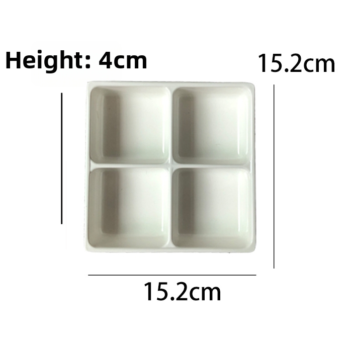 Melamínový štvorpriestorový tanier na občerstvenie, štvorcový tvar, moderný minimalistický dizajn; vhodné pre hotely, jedlá, kávu a čaj.