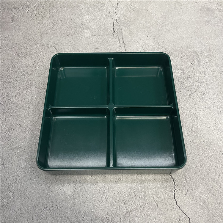 Меламиново блюдо с четири секции за гарнитури — квадратна форма, модерен минималистичен стил; подходящо за хотели, хранене, кафе и чай.