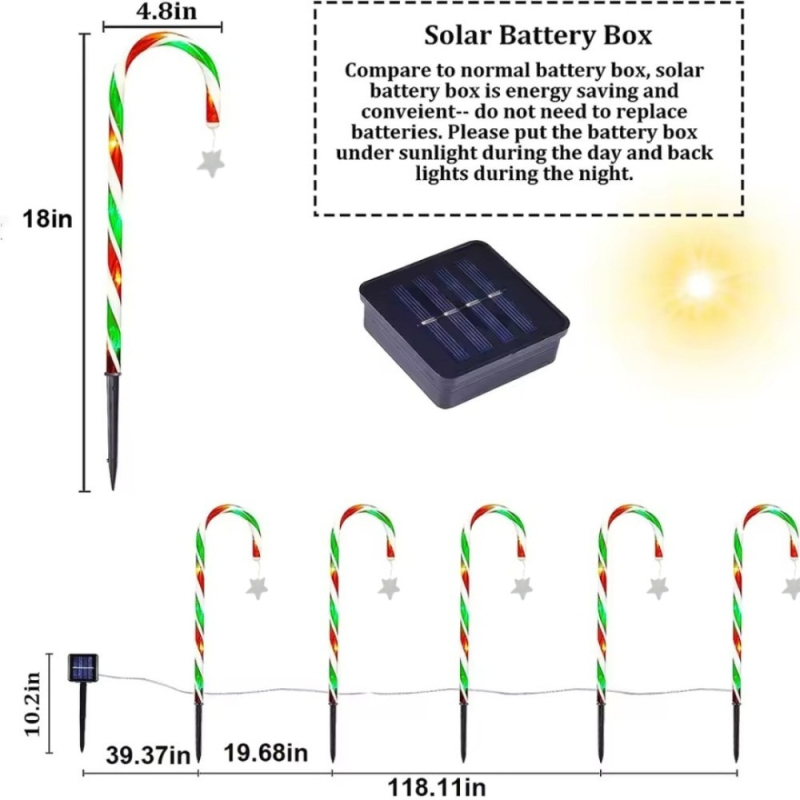LED lampica u obliku bombonske štapiće za vrt, solarno napajanje, PVC, IP65, model Crutch light, prilagodljivo, trajanje svjetla 16–24 sati