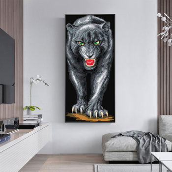 Set za križićno šivanje: Crni leopard na platnu 11CT, pamuk za dekor dnevnog boravka