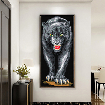 Set za križićno šivanje: Crni leopard na platnu 11CT, pamuk za dekor dnevnog boravka