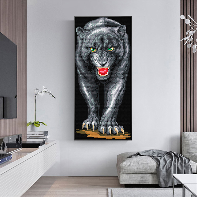 Set za križićno šivanje: Crni leopard na platnu 11CT, pamuk za dekor dnevnog boravka