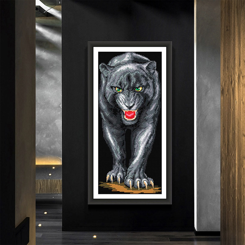 Set za križićno šivanje: Crni leopard na platnu 11CT, pamuk za dekor dnevnog boravka