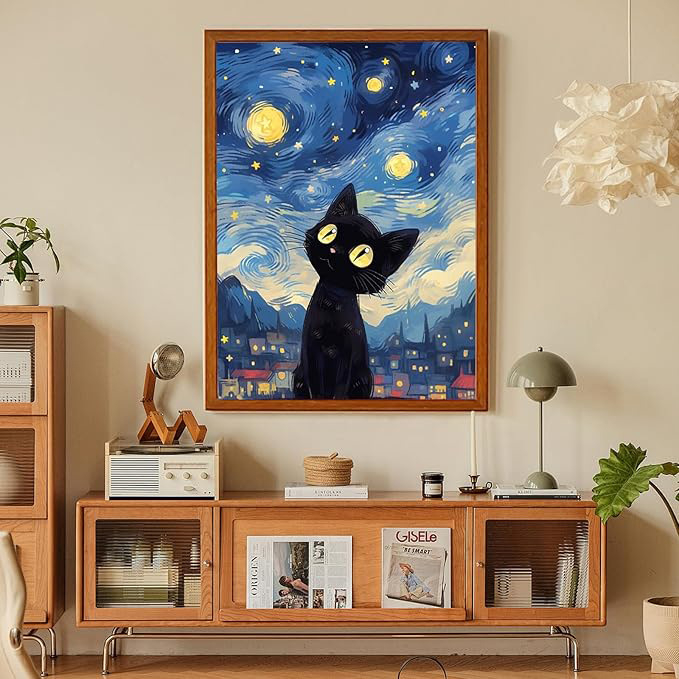 DIY 5D set dijamantne slike: Crna mačka, dekorativni bezramni okvir, puni dijamanti