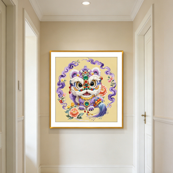 Keresztszemes készlet: Szerencsés oroszlán motívum, 11CT pamut hímzővászon, DIY félkész