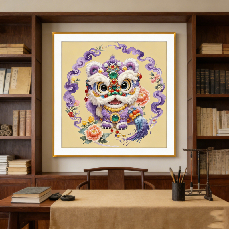 Keresztszemes készlet: Szerencsés oroszlán motívum, 11CT pamut hímzővászon, DIY félkész