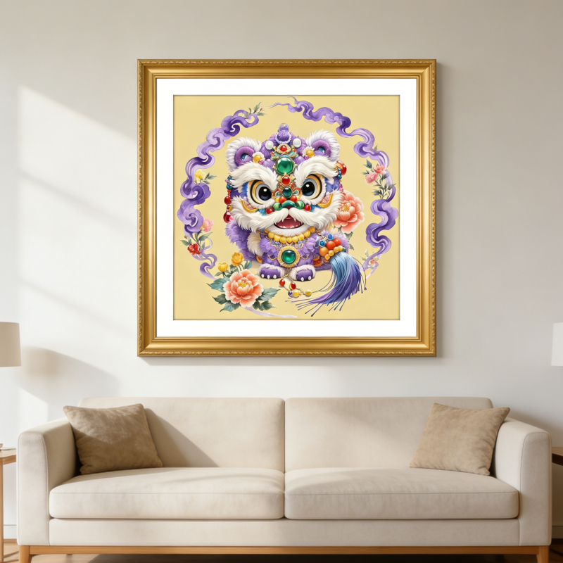 Keresztszemes készlet: Szerencsés oroszlán motívum, 11CT pamut hímzővászon, DIY félkész