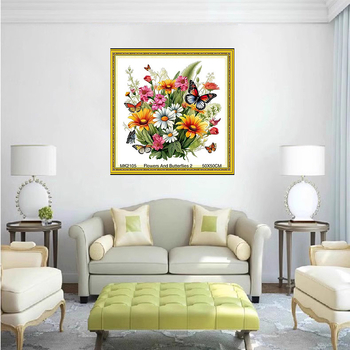 Keresztszemes készlet növények és virágok mintával 11-count vásznon, PVC anyag, modern minimalist stílus.