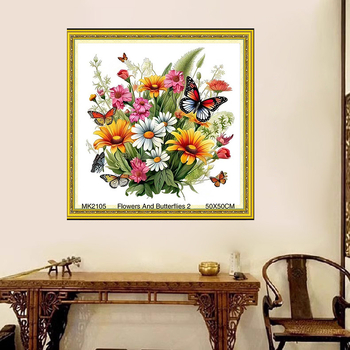 Keresztszemes készlet növények és virágok mintával 11-count vásznon, PVC anyag, modern minimalist stílus.