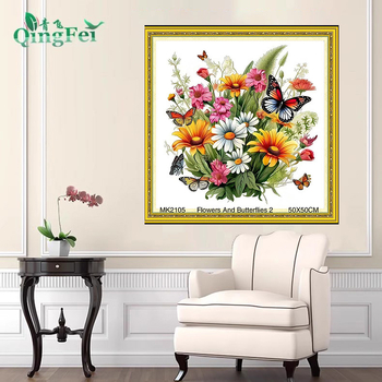 Keresztszemes készlet növények és virágok mintával 11-count vásznon, PVC anyag, modern minimalist stílus.