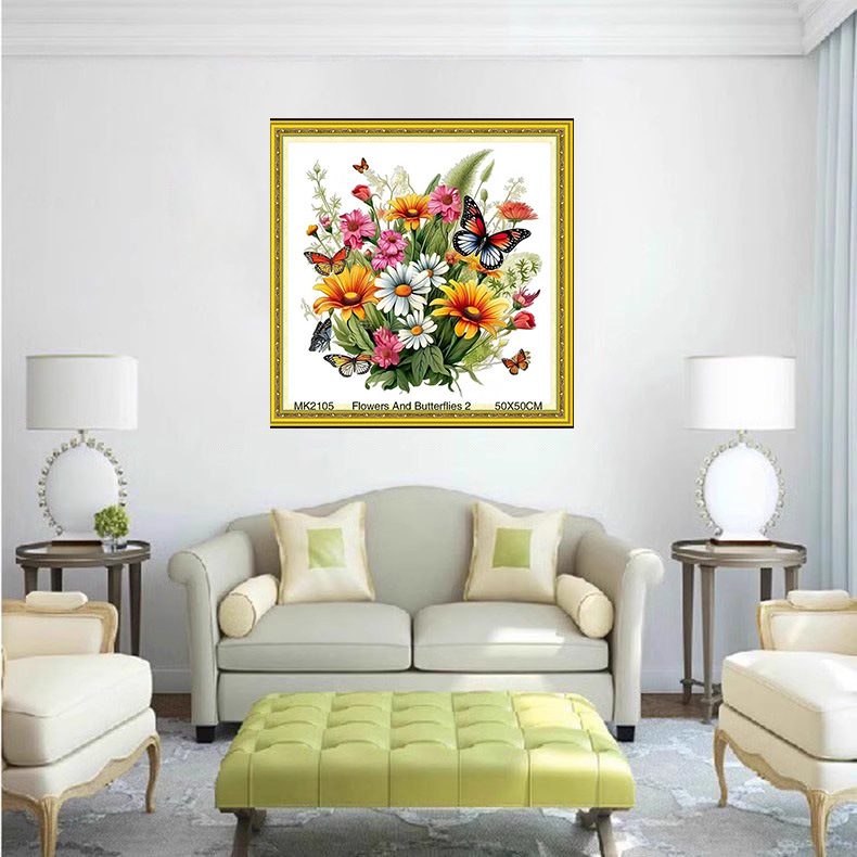 Keresztszemes készlet növények és virágok mintával 11-count vásznon, PVC anyag, modern minimalist stílus.