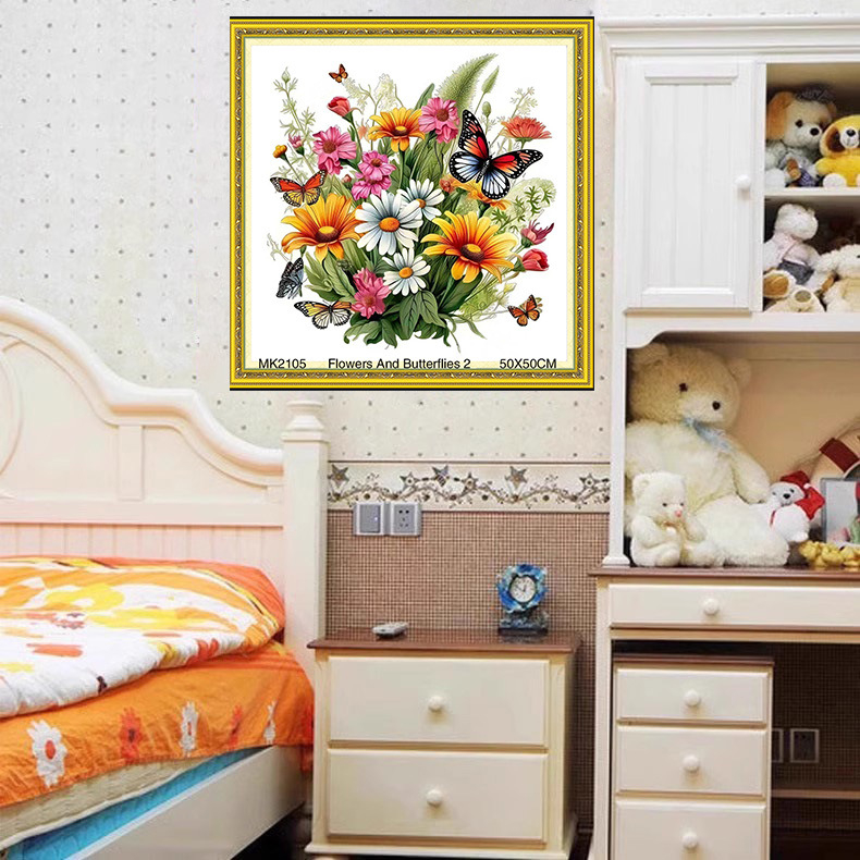 Keresztszemes készlet növények és virágok mintával 11-count vásznon, PVC anyag, modern minimalist stílus.