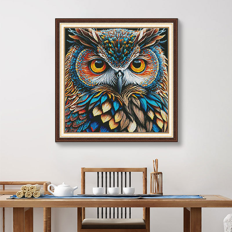 Set za križno šivanje – Sova u pejzažu, platno 11 Ct, ekološka pamuk