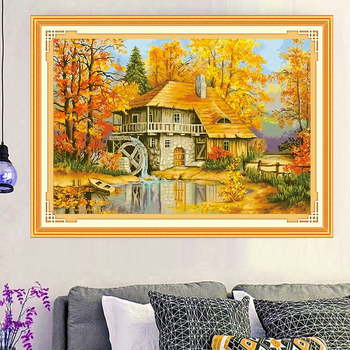 Mona Lisa križićni set – motiv krajolik, pamukovo platno, moderni minimalistički stil