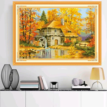 Mona Lisa križićni set – motiv krajolik, pamukovo platno, moderni minimalistički stil