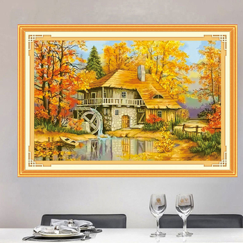 Mona Lisa križićni set – motiv krajolik, pamukovo platno, moderni minimalistički stil