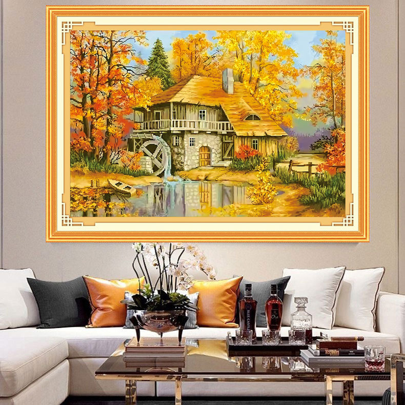 Mona Lisa križićni set – motiv krajolik, pamukovo platno, moderni minimalistički stil