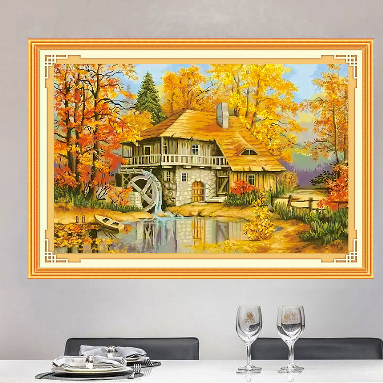 Mona Lisa križićni set – motiv krajolik, pamukovo platno, moderni minimalistički stil