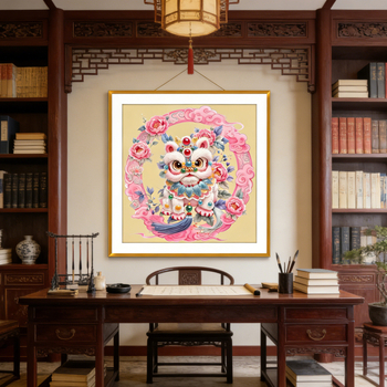 Set križnog veza za zidnu sliku – Sretan lav, platno od pamuka 9CT, životinjski uzorak, novi kineski stil