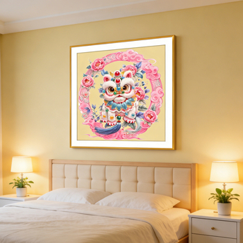 Set križnog veza za zidnu sliku – Sretan lav, platno od pamuka 9CT, životinjski uzorak, novi kineski stil