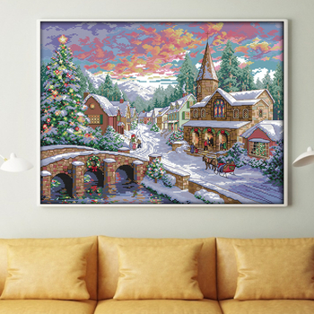 Set za križno šivanje – krajolik za dnevni boravak, moderan nordijski stil, platno 11CT, materijali od ekološkog pamuka