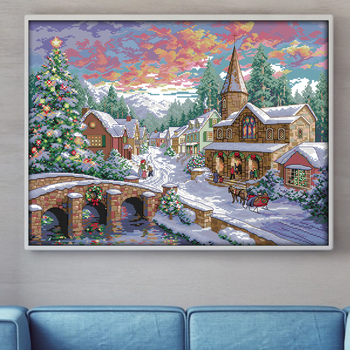 Set za križno šivanje – krajolik za dnevni boravak, moderan nordijski stil, platno 11CT, materijali od ekološkog pamuka