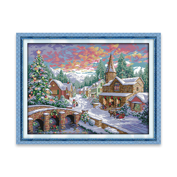 Set za križno šivanje – krajolik za dnevni boravak, moderan nordijski stil, platno 11CT, materijali od ekološkog pamuka