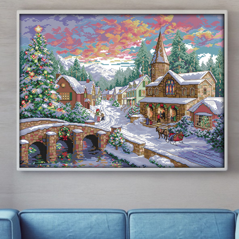 Set za križno šivanje – krajolik za dnevni boravak, moderan nordijski stil, platno 11CT, materijali od ekološkog pamuka