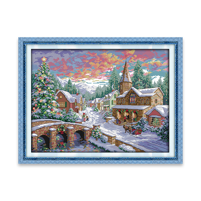 Set za križno šivanje – krajolik za dnevni boravak, moderan nordijski stil, platno 11CT, materijali od ekološkog pamuka