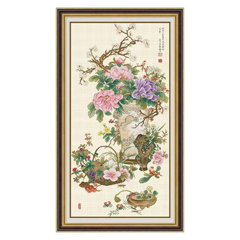 Set za križno šivanje na pamukovoj tkanini, Mona Lisa – Uzorak: Cvijeće/Trava/Lišće; Vrsta šivanja: križno šivanje; Kategorija: Set šivanja