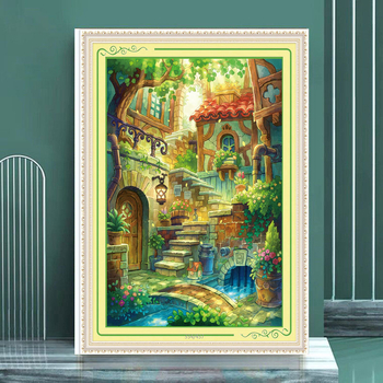 Križićni komplet Mona Lisa — motiv pejzaža, pamučne niti, moderni minimalistički stil