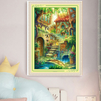 Križićni komplet Mona Lisa — motiv pejzaža, pamučne niti, moderni minimalistički stil