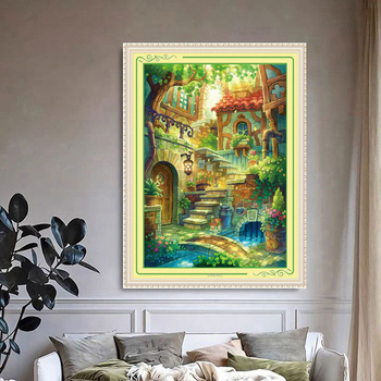 Križićni komplet Mona Lisa — motiv pejzaža, pamučne niti, moderni minimalistički stil