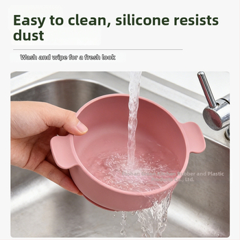 Vaikų silikoninis dubenėlis su siurbtuku, dviejų rankenėlių, 2 vnt. komplektas, maisto kokybės silikonas, anti-spill