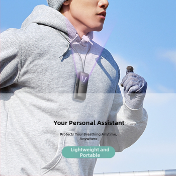 Φοριέται στον αυχένα καθαριστής αέρα με αρνητικά ιόντα; τροφοδοσία USB; ήσυχη λειτουργία (<36 dB); ροή αέρα κάτω από 50 m³/ώρα; κατάλληλο για χώρους μέχρι 10 m²; εκπομπή ιόντων 28 εκατομμύρια/cm³.