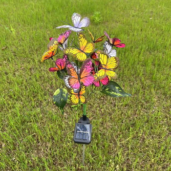 Solarna lampica za travnjak u obliku leptira, IP65 vodootporna, LED 0,12 W, 6–12 sati kontinuiranog osvjetljenja, kućište od svile + ABS + nehrđajući čelik