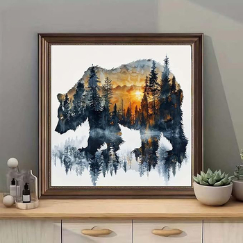 Set 5D dijamantnog crtanja: Medvjed u šumi, puni dijamanti, DIY viseći mural za dnevnu sobu