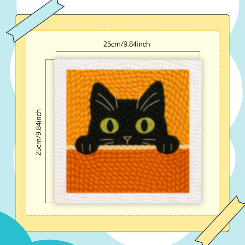 DIY komplet kvadratnog šivanja — Crni mačji uzorak, crtani stil, platno za šivanje