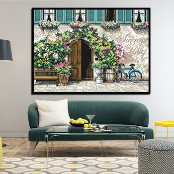 Set za križni šav: pejzažni motiv za ulazni prostor i dnevni boravak, modern minimalistički stil, platno od pamuka 11CT, DIY šivanje