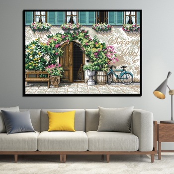 Set za križni šav: pejzažni motiv za ulazni prostor i dnevni boravak, modern minimalistički stil, platno od pamuka 11CT, DIY šivanje