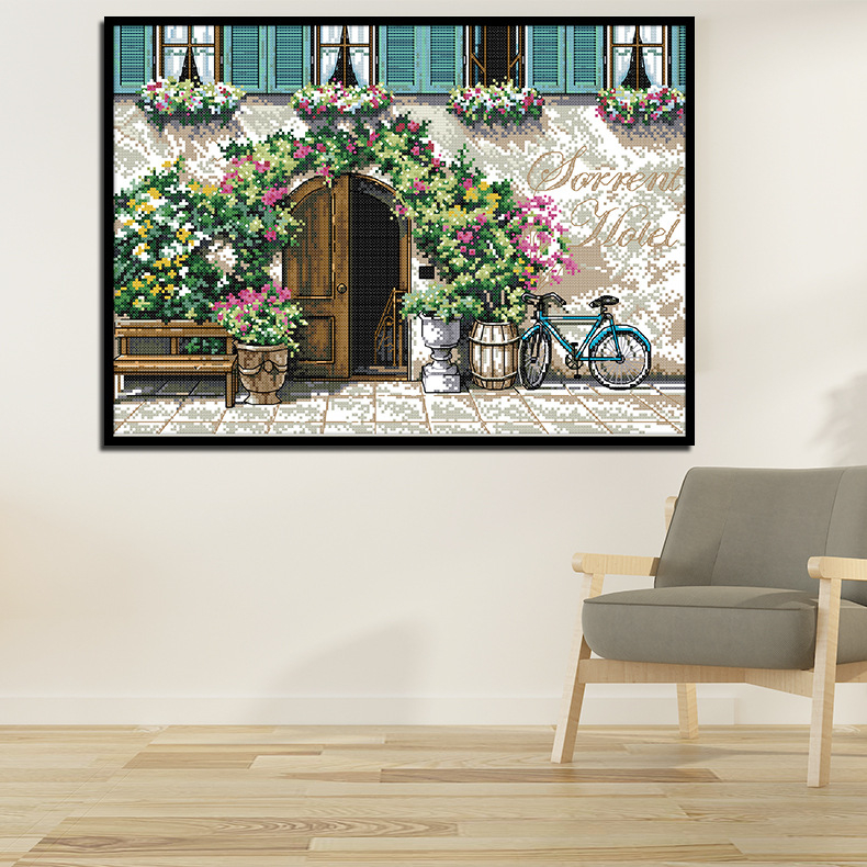 Set za križni šav: pejzažni motiv za ulazni prostor i dnevni boravak, modern minimalistički stil, platno od pamuka 11CT, DIY šivanje