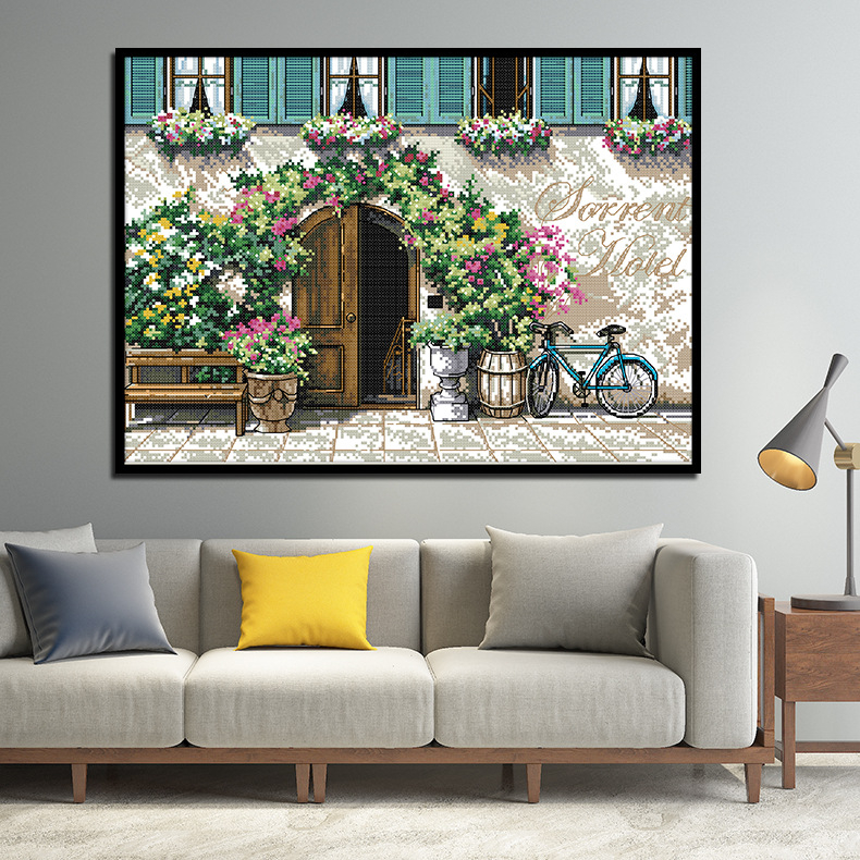 Set za križni šav: pejzažni motiv za ulazni prostor i dnevni boravak, modern minimalistički stil, platno od pamuka 11CT, DIY šivanje