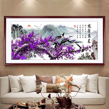 Set za križiće – Pejzaž, Kineski stil Plum Blossom i Magpie na 9CT platnu