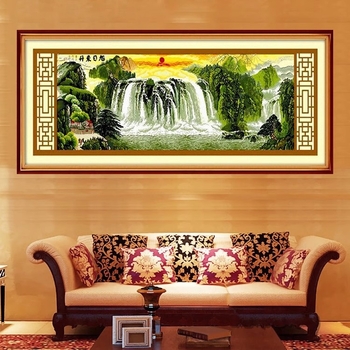 Križni bod Diamond Painting na 11CT poliesteru – krajolik za dnevni boravak, jednostrano šivanje